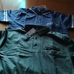 Kerah Daun Saku Zebra Lengan Garis Combed Tebal Pendek