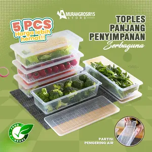 (SET ISI 5PCS)Toples Panjang Serbaguna Food Grade Wadah Penyimpanan Spaghetti Mie Ikan Snack Makanan Sayur Ikan Serbaguna