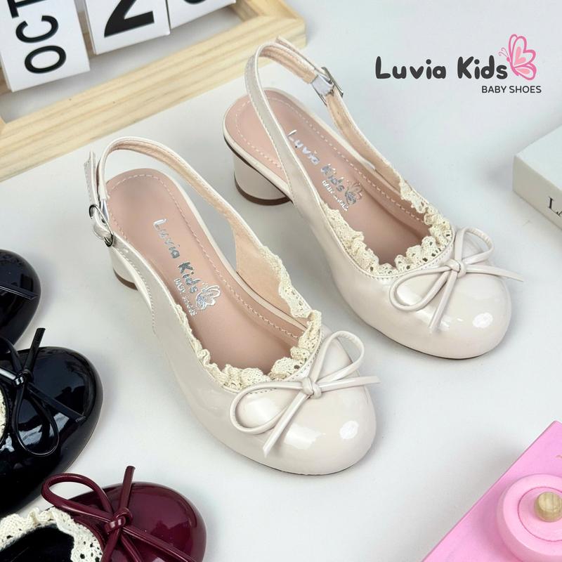  Giày cao gót bé gái 3 phân đính nơ viền ren Luvia Kids 18LK 