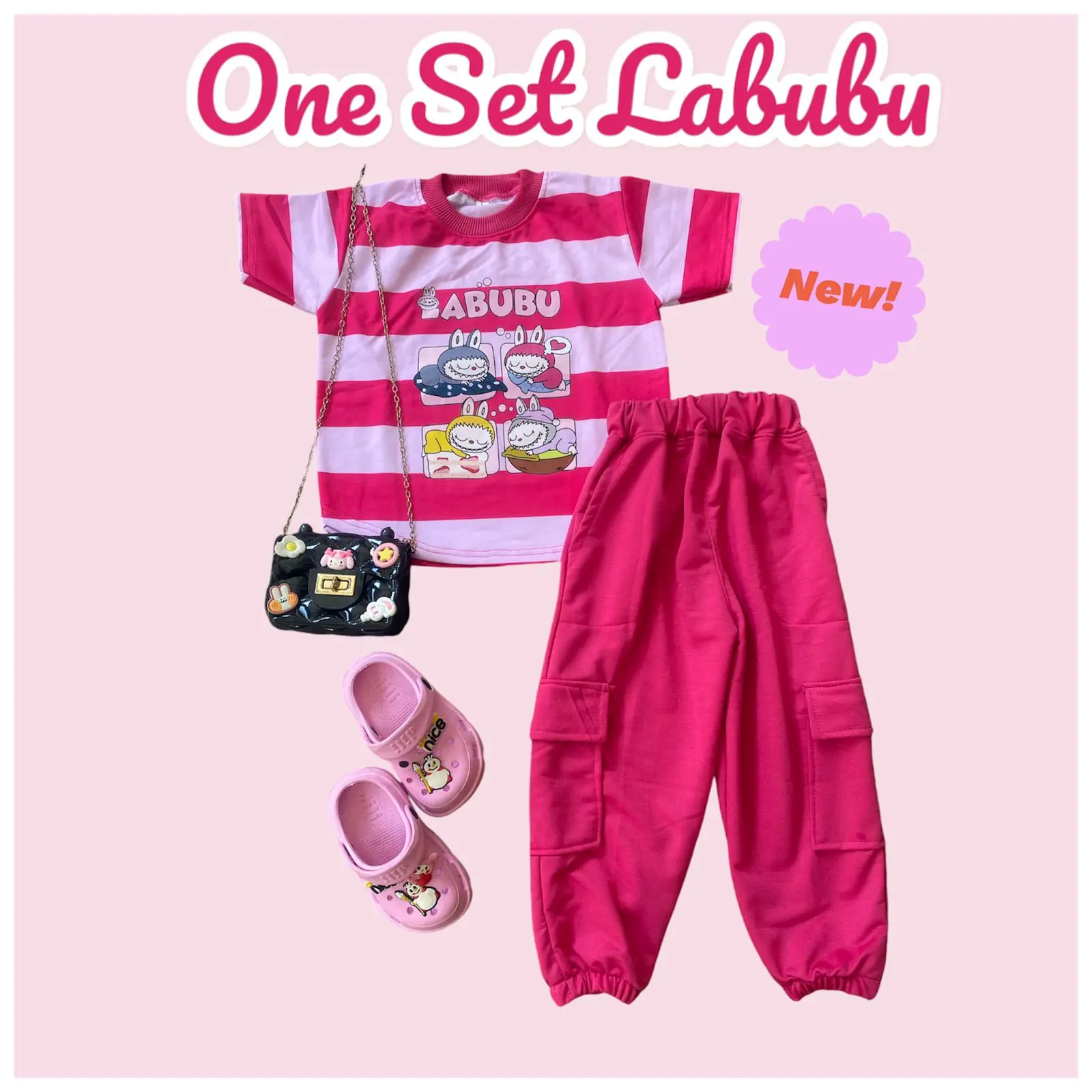 Baju anak labubu salur cargo 2-9thn/setelan anak perempuan labubu/setelan anak perempuan/setelan anak labubu salur cargo /setelan anak viral