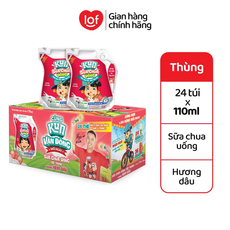 Kun Sữa chua uống hương dâu thùng 24 túi x 110ml-ST