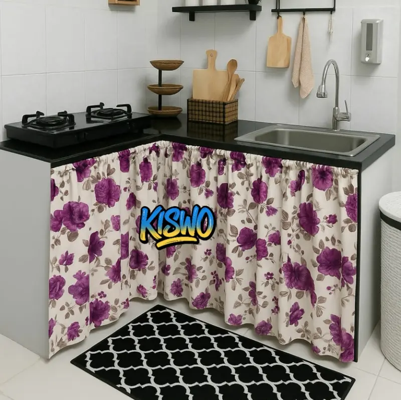 Gorden Hordeng Kolong Dapur Meja Katun Lebar 100 cm x Tinggi 70 cm Bonus Tali - Curtain Kain A001 1