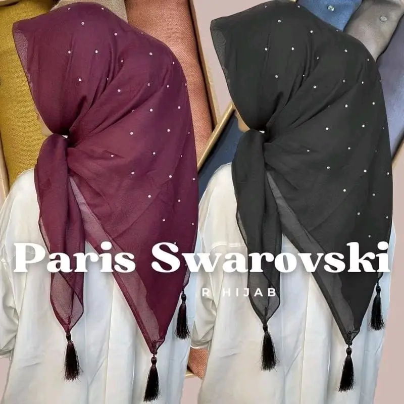 Hijab segi empat payet swarosky tassel hijab paris premium hijab terlaris