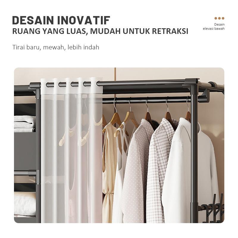 COD Rak Gantungan Pakaian Wardrobe Clothes Storage Rack Stand Hanger Rak Lemari Pakaian Minimalis Rak Penyimpanan Dengan Tirai Laci Portable COD Rak Gantungan Pakaian Wardrobe Clothes Storage Rack Stand Hanger Rak Lemari Pakaian Minimalis Rak Penyimpanan Dengan Tirai Laci Portable