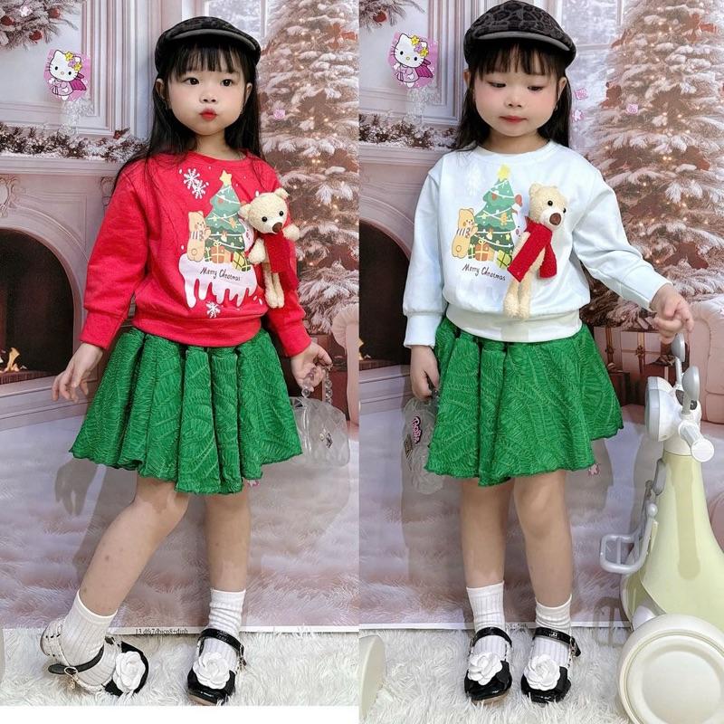  Đồ Bộ Trẻ Em Mùa Đông Áo Nỉ Ép Nhiệt Giáng Sinh An Lành Chân Váy Xanh Cách Điệu  Không Kèm Gấu  