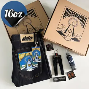 CELANA DENIM SELVEDGE ART.BUITENZORG 16 OZ / RAW DENIM / SELVEDGE ACCENT /GRATIS REFRESHER/GANTUNGAN KUNCI/CELANA MINIATUR /Straight/ Jeans Panjang Pria