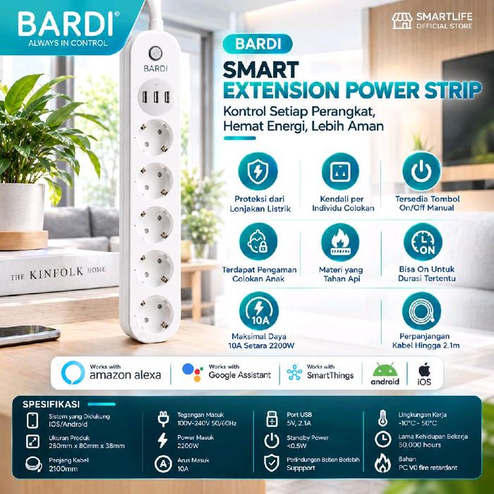 Gambar BARDI SMART POWER STRIP EXTENSION Colokan dari Smartlife Official Store Kota Administrasi Jakarta Barat Tokopedia