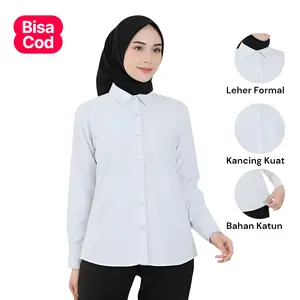 Kemeja Putih Wanita Kerja Lengan Panjang Baju Ospek Kantor Basic Formal Casual Katun Premium