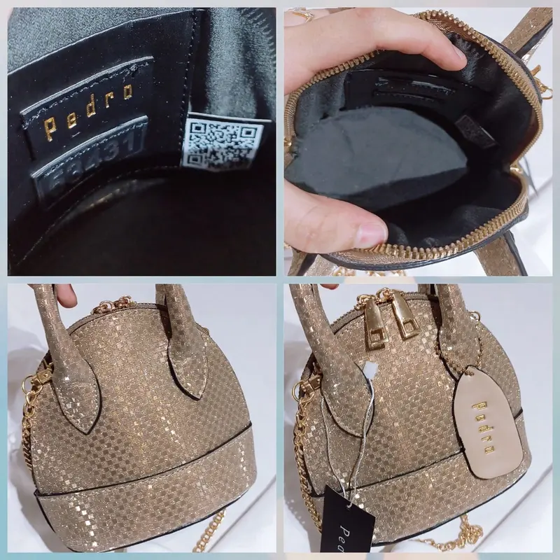 TAS SELEMPANG P*DRO ALMA MINI GLITER KODE SP029 IMPORT + SET BOX ( ADA TALI PANJANG  DALAMAN SUEDE BARCODE NO SERI) 2