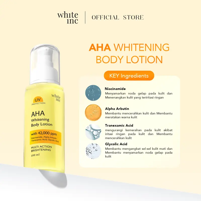 [BUNDLE] WHITE INC AHA Body Serum & Body Lotion to Whitening & Moisturising | Hand Body Serum & Lotion Pencerah Mencerahkan Seluruh Tubuh 1