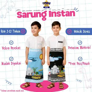 Timble Kids Sarung Instan Anak 2-10 Tahun Motif School Bus Series Muslim Premium Free Peci Sarung Anak untuk setelan Koko Kurta