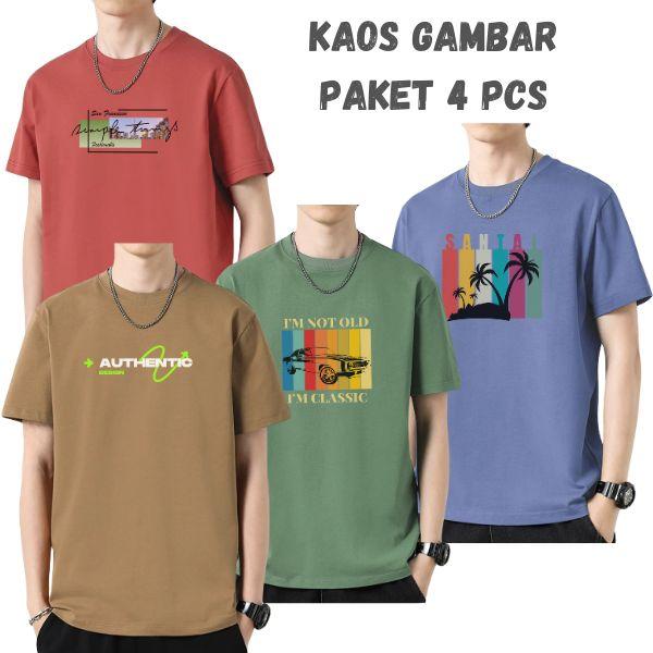 Kaos gambar paket 4 pcs gambar  Crew Neck bisa cod 0