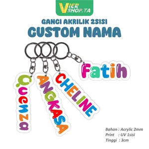 Veriershop TA Gantungan Kunci Custom Nama Akrilik 2 Sisi Hadiah Wisuda Ulang Tahun Souvenir Bahan Akrilik 2mm Cetak UV 1 Sisi Max 7-8 Huruf