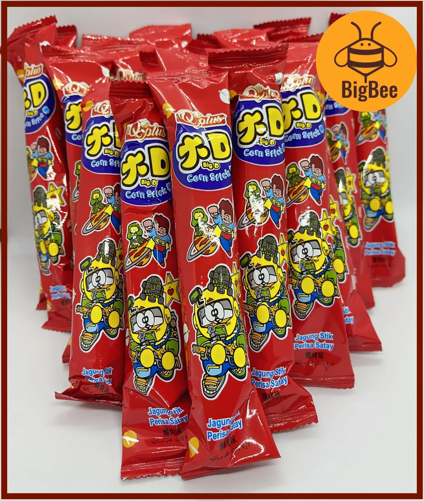 [Bundle of 40pcs] Q Plus Big D Corn Stick Satay - 9g x 40Sticks Jagung Stik Perisa Satay D Corn Snack Old School Chips