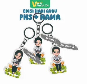GANTUNGAN KUNCI BUNGA custom edisi hari guru batik PGRI+ NAMA- kado hari guru - gantungan kunci akrilik custom