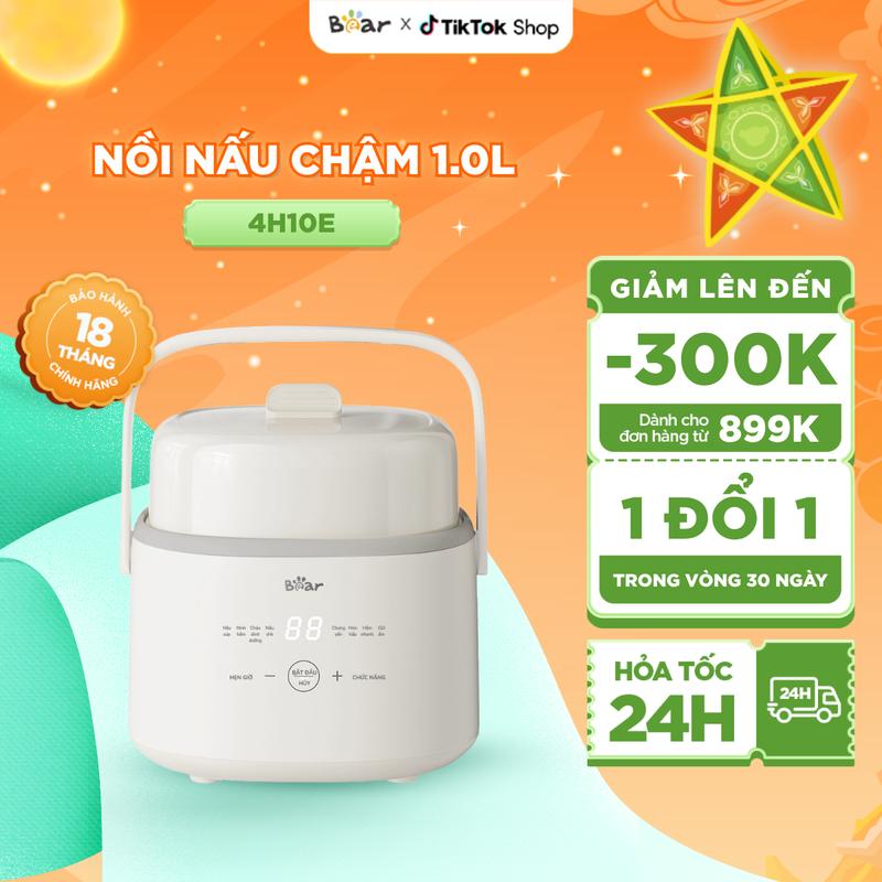 [Giá Sốc] Nồi Nấu Chậm Bear 1L Có Xửng Hấp Nồi Nấu Cháo Chậm Nồi Nấu Cháo Cho Bé Nồi Chưng Yến Giữ Nguyên Chất Dinh Dưỡng 200W - 4H10E