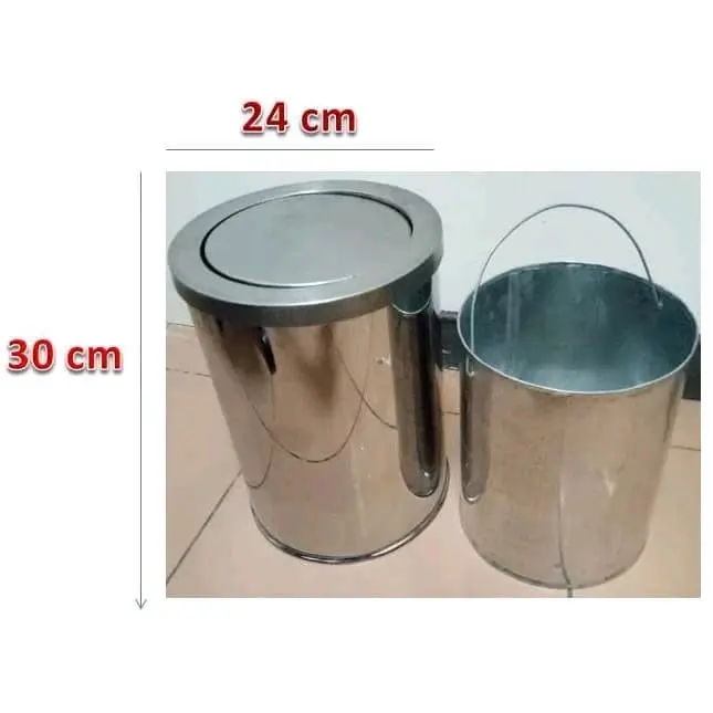 tong sampah bulat mini tutup swing stainless steel, tong sampah bulat stainless mini