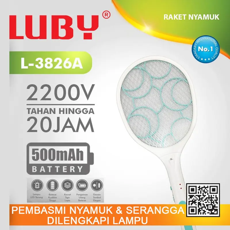 KS Raket nyamuk LUBY 3826A / 3825A rechargeable tahan 20 jam + lampu indikator LED random 2