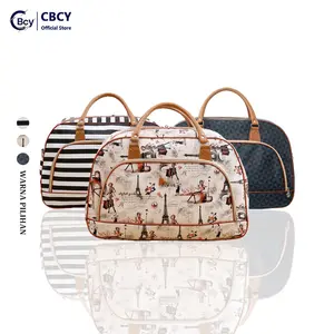 CBCY Tas Perjalanan Kapasitas Besar 50 Liter multifungsi PU Tahan Air Unisex Gaya Eropa Amerika Cetak Kartun Tas Tangan Koper Akhir Pekan Keluarga Travel Wanita Pria Mudik Grid Hitam two way zipper zips