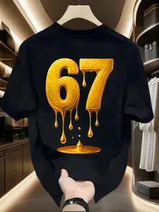(COD)Kaos "SIX SEVEN" dengan Desain Angka Emas "67" Bergaya Cair yang Eye-Catching: Tersedia dalam Dua Warna Dasar (Hitam & Putih), Angka Emas yang Terlihat Meleleh di Dada & Punggung, Cocok untuk Gaya Kasual Sehari-hari yang Minimalis, Mewah,