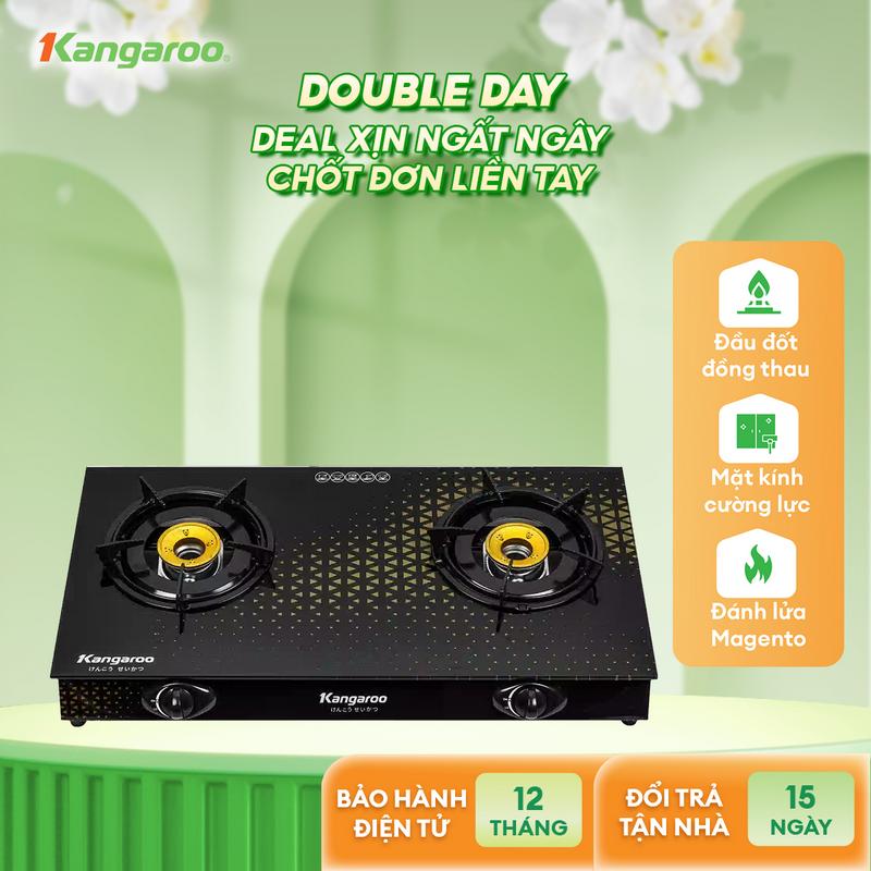 [ IH ] [DEAL SỐC ]  Bếp gas đôi dương kính Kangaroo KG8G1C, kiềng bếp tháo rời, đầu đốt Đồng-tiết kiệm gas.
