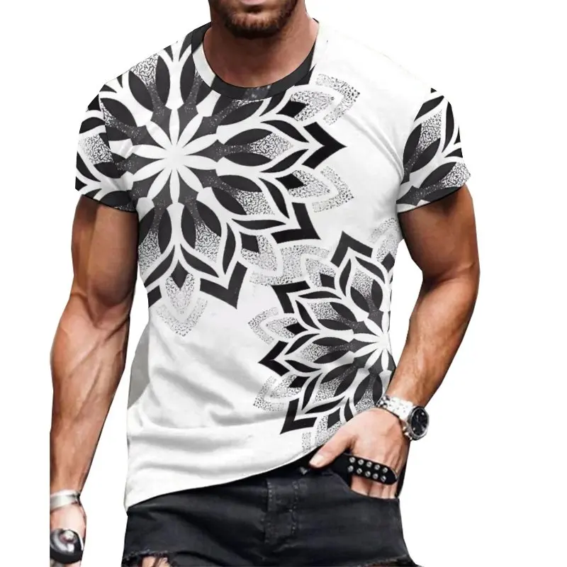 2025 Summer Trendy Round Neck Short Sleeve T-shirt: Minimally tailored with abstract art prints, comfortable and breathable, a fashionable choice for daily commuting and casual wear!