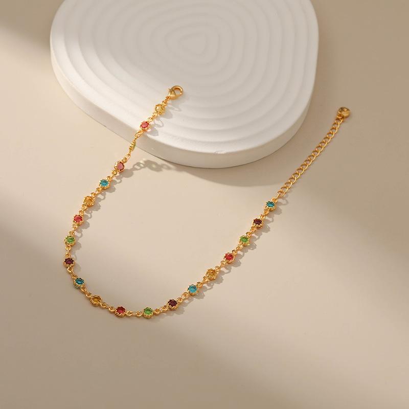 Product Introduction of Octagonal Edge Covered Color Zircon Anklet Ethnic Style Foot Ornaments 6