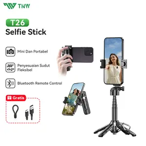 TNW T26 Mini Selfie Stick 3 In 1 Extendable Grip Tripod Portable Tongsis Tripod Bluetooth Remote Control Dan Lampu Foto Video