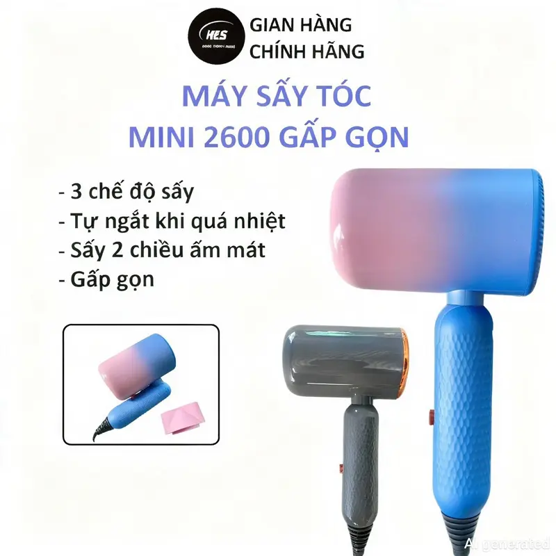 Máy Sấy Tóc Mini 2600 Gấp Gọn 3 Chế Độ Sấy Linh Hoạt Công Suất Mạnh Bảo Vệ Tóc Với Ánh Sáng Xanh & Công Nghệ An Toàn Chống Quá Nhiệt