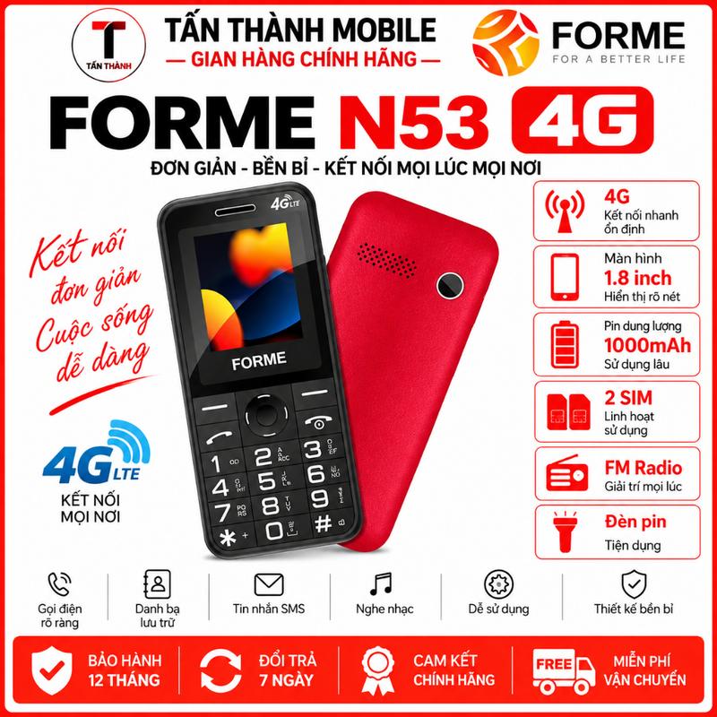 Điện Thoại Forme n53 4G Chính Hãng ,Pin Trâu ,2 SIM ,Loa To ,Bảo Hành 12 Thán