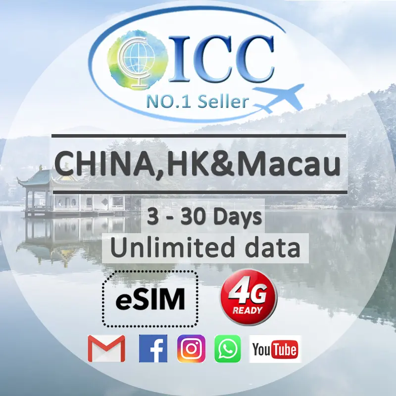 ICC Travel SIM- China Mainland+HK+Macau 3-30 Days Unlimited Data-Travel voucher