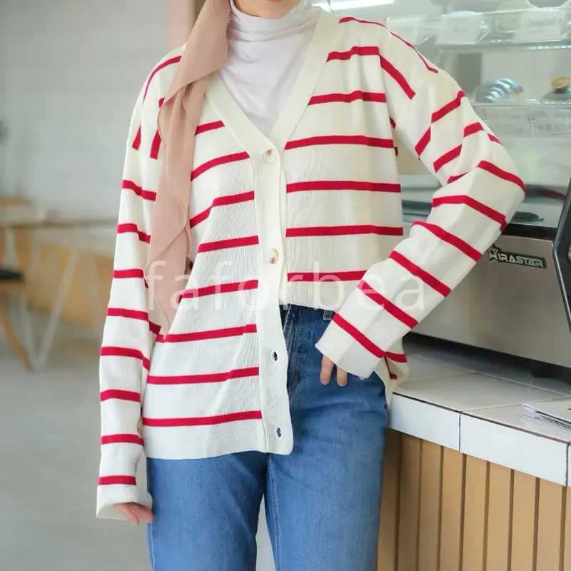 Faforbea Premium Striped Knit Cardigan - Outer Rajut Lembut Motif 8