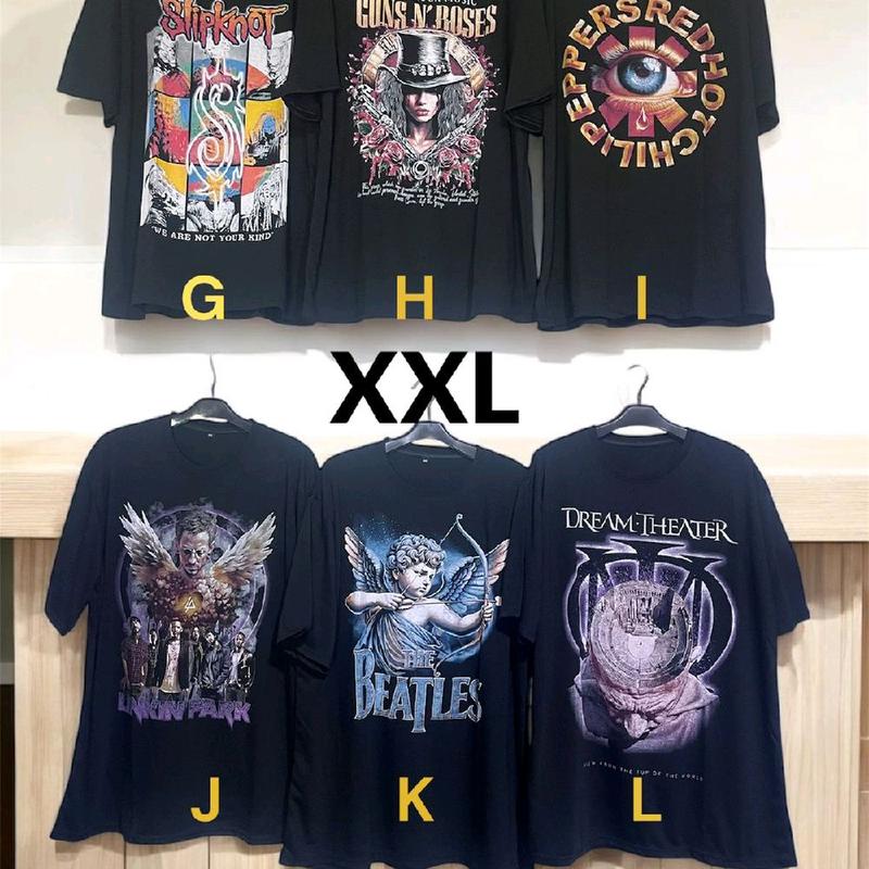 Paket 3 Kaos Band Oversize/2XL Semi Katun Dewasa dengan Sablon Plastisol Hitam - Variasi, Distro, Motif, Polos, Oblong, Pria, Panjang, Wanita 1