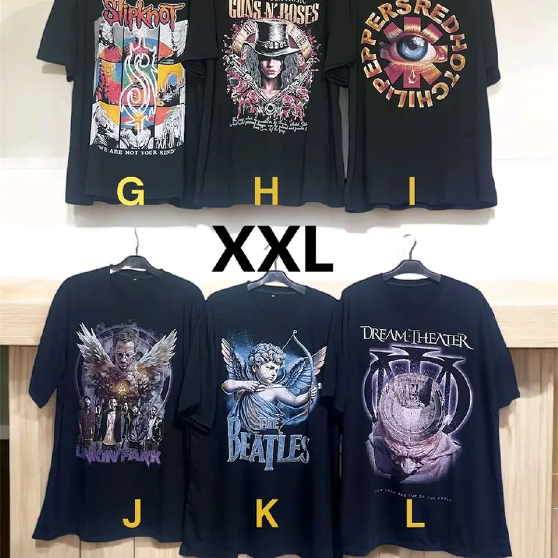 Paket 3 Kaos Band Oversize/2XL Semi Katun Dewasa dengan Sablon Plastisol Hitam - Variasi, Distro, Motif, Polos, Oblong, Pria, Panjang, Wanita 1