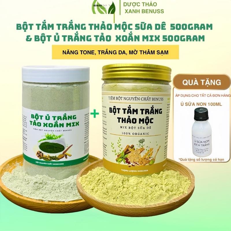 [COMBO 2HỦ] Bột Ủ Trắng Tảo Xoắn Mix & Bột Tắm Trắng Thảo Mộc Sữa Dê - Deal Mở Bán -Dưỡng Trắng,Mờ Thâm Sạm “ TM SỮA DÊ + TẢO XOẮN MIX”