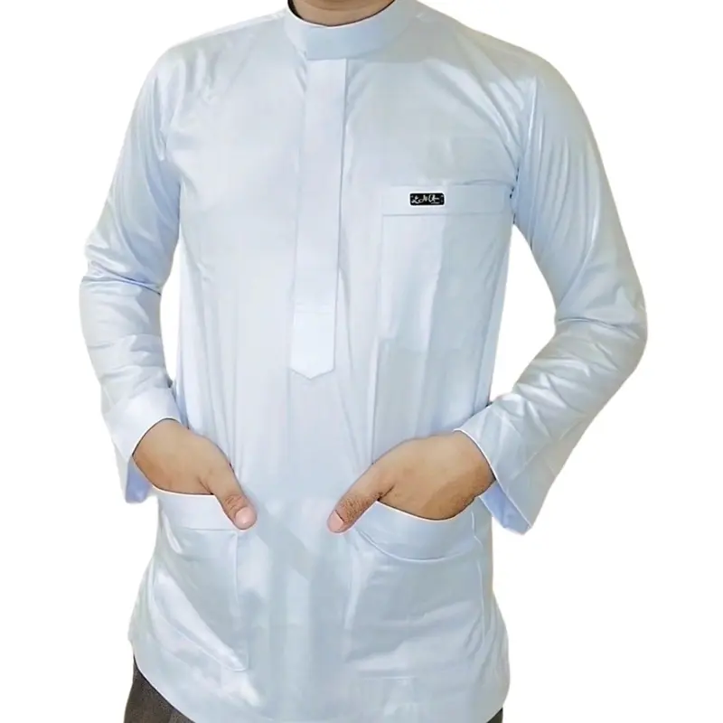 Baju koko putih Original Saudi Polyester Import lengan panjang polos / Baju Pria Muslim Elit, Mewah, Berkelas dan Berkualitas Alghin Exclusive 01 1