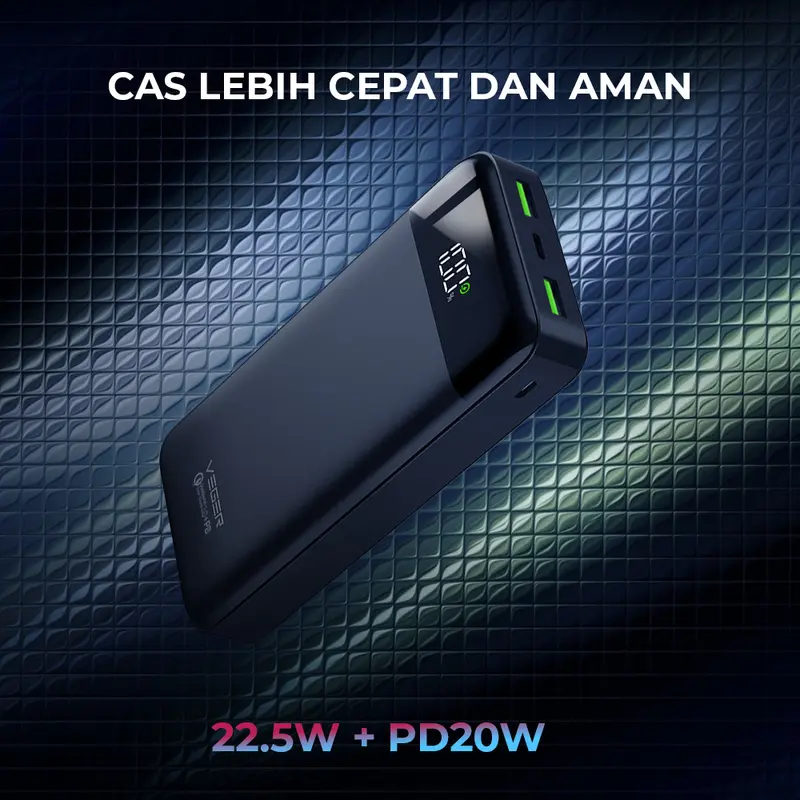 VEGER Powerbank Q21 20000mAh 3 Output LED Digital Display Fast Charging Quick Charge QC 22.5W & Power Delivery PD 20W Power Bank 1