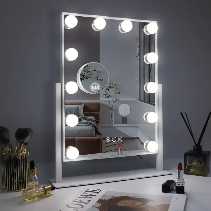 FENCHILIN Hollywood Vanity Make Up Mirror with 12 LED Lights 360° Rotation Decor 0