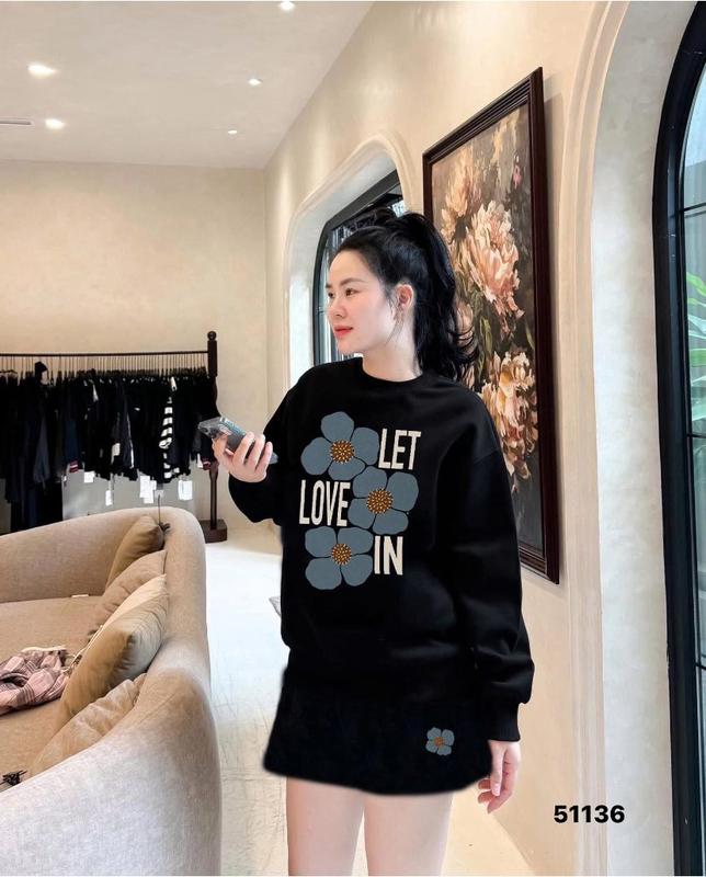  Set Áo Nỉ Nữ In Hình + Chân Váy Thời Trang Mềm Mịn Mùa Đông - 51136 