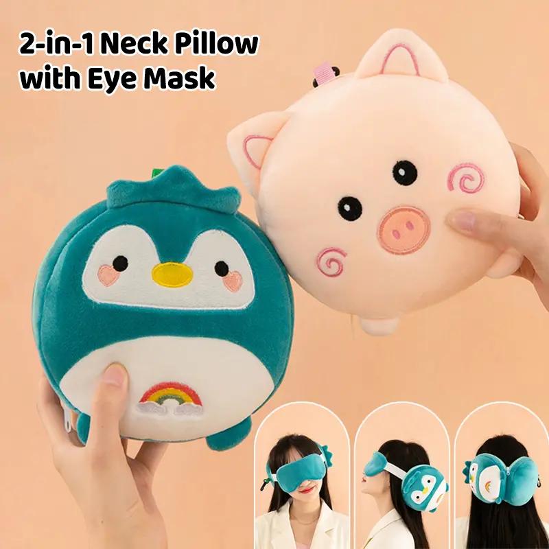 Bộ phim hoạt hình 2 - gối cổ trong-1 với mặt nạ mắt dễ thương con búp bê bông cưng đi du lịch