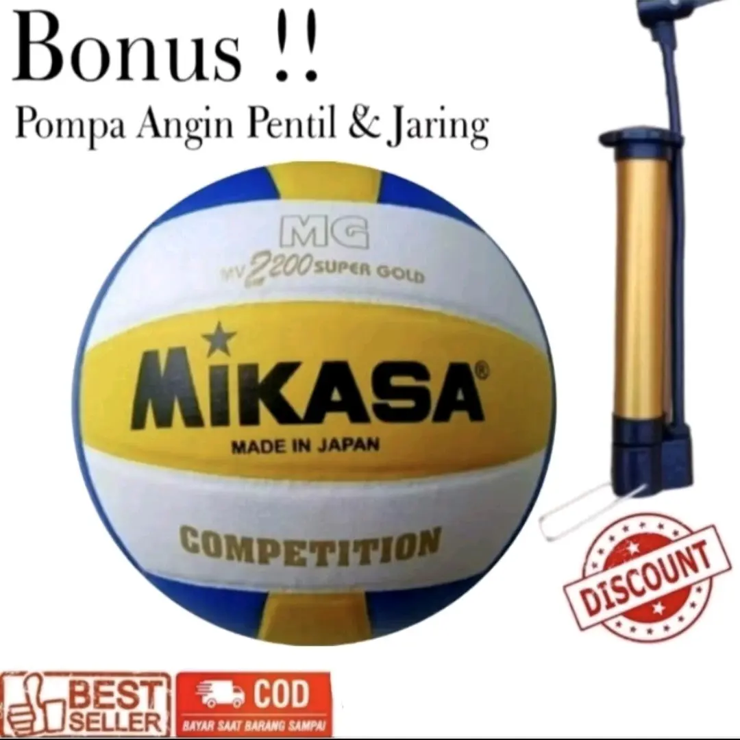 Bola Voli Volly Mikasa Supergold Free Pompa mini Pentil Dan Jaring Ball Outdoor
