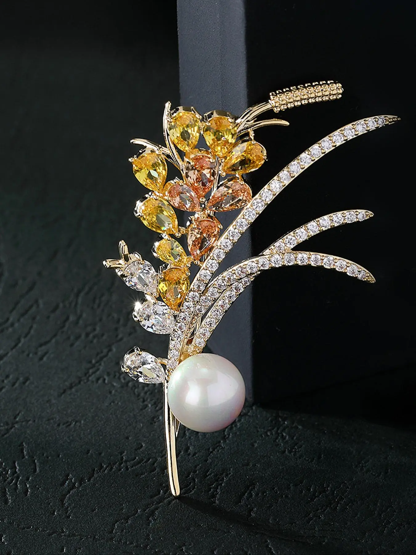 Creative Wheat Design Brooch, Elegant Artificial Zircons Decorated Brooch for Women, Fashion Accessories for Party, Daily Clothing Decor