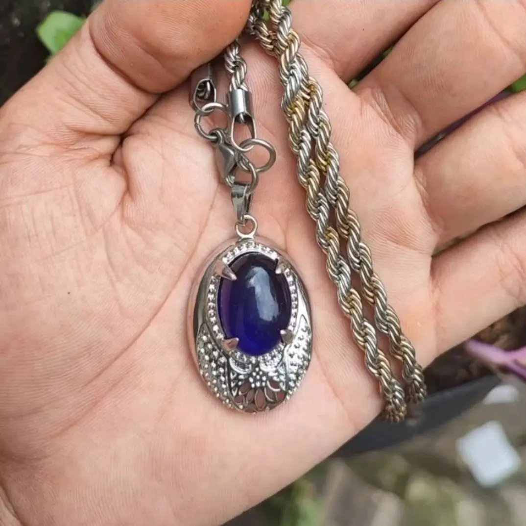 kalung liontin batu akik blue king safir