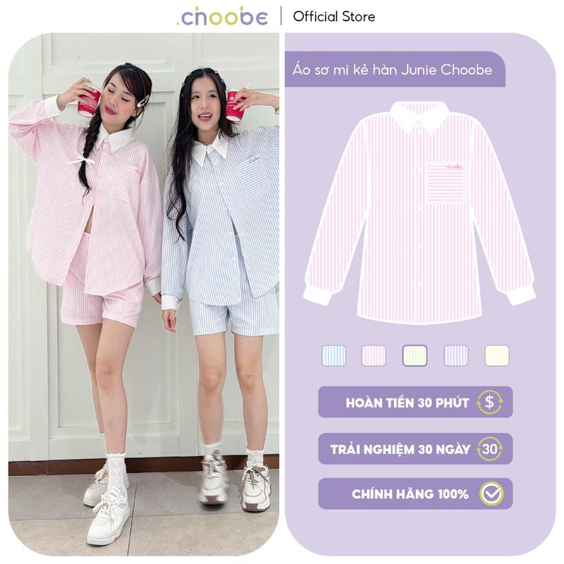  Áo sơ mi nữ Junie Choobe oversize kẻ sọc hàn cotton ASM08 Women Top 