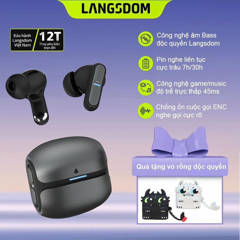 Tai Nghe Bluetooth Gaming Langsdom Theta PRO Bass trầm ấm Pin tổng 30h Độ trễ cực thấp 45ms Chống ồn ENC Chống nước IPX5
