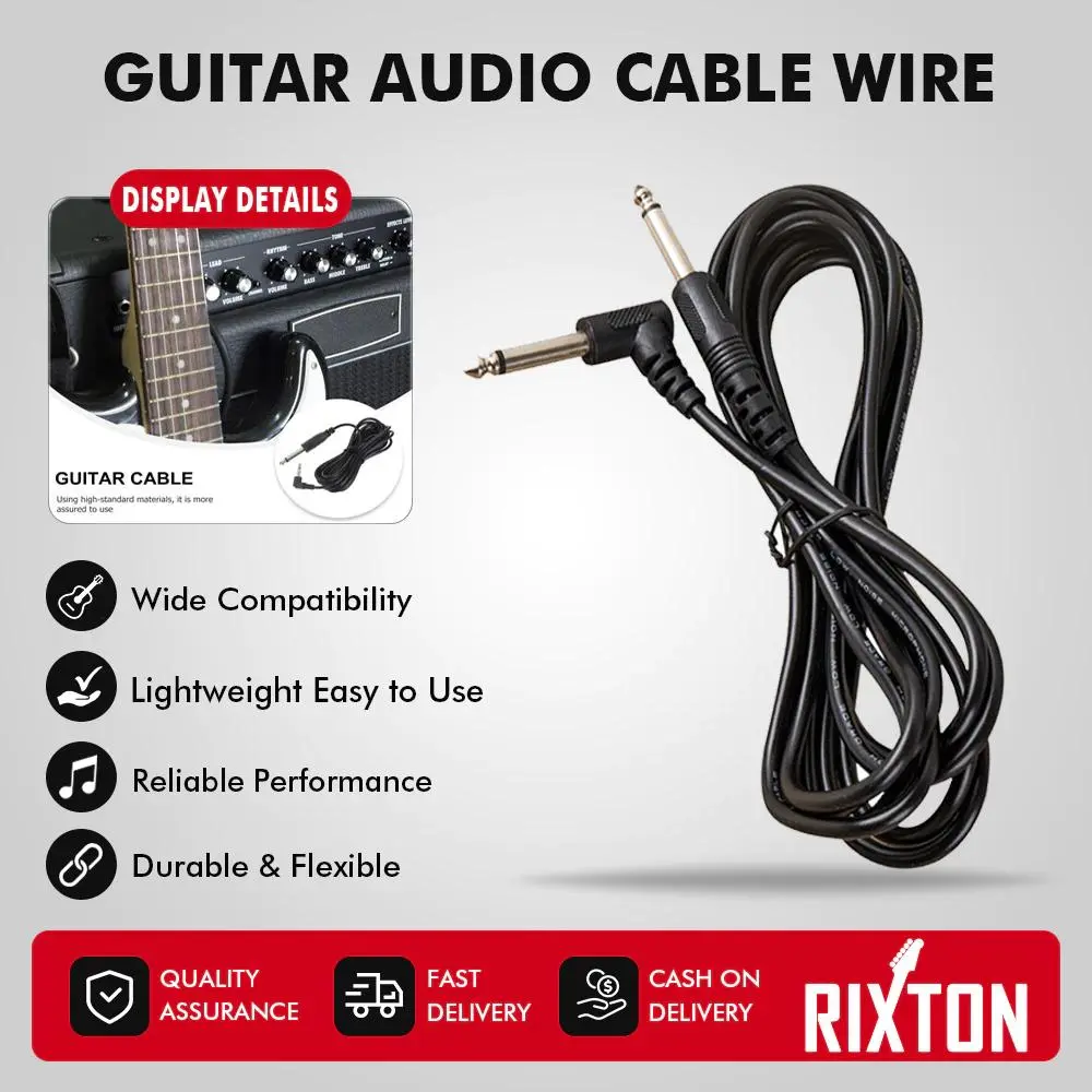 RIXTON Kabel Gitar Listrik Rixton 3 Meter Jack 6.5mm Kabel Audio Gitar Listrik Bass Peredam Kebisingan Amplifier Kabel Alat Musik