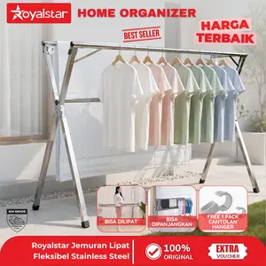 [COD] Royalstar Jemuran Baju Stainless Steel Jemuran Lipat Free Cantolan Hanger Tebal Tahan Karat Kuat Bisa Dilipat & Dipanjangkan Jemuran Portable Outdoor