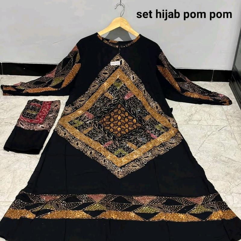 gamis set hijab sogan pom pom terbaru terbestseller 7