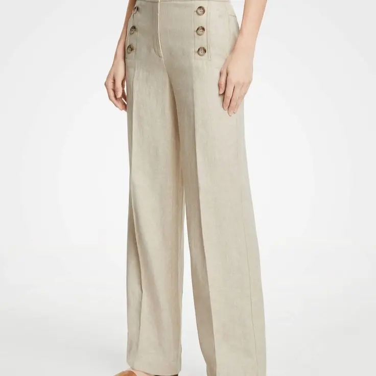 celana kulot terbaru variasi kancing samping Kain katun linen premium pinggang karet full nyaman celana wanita casual dewasa Santai Panjang Formal Lembut cutbray