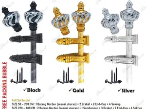 [EROPA PRINCESS 50-200 CM] Batang Gorden Fullset Tiang Premium Bracket Eropa Princes - Gold/Silver/Black